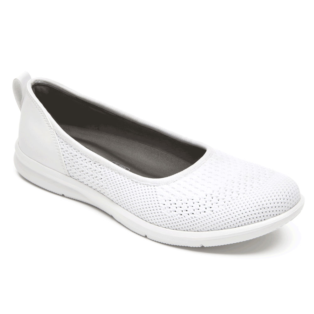 Rockport Womens Slip-On White - Ayva Washable Knit Ballet - UK 216-UGRJQF